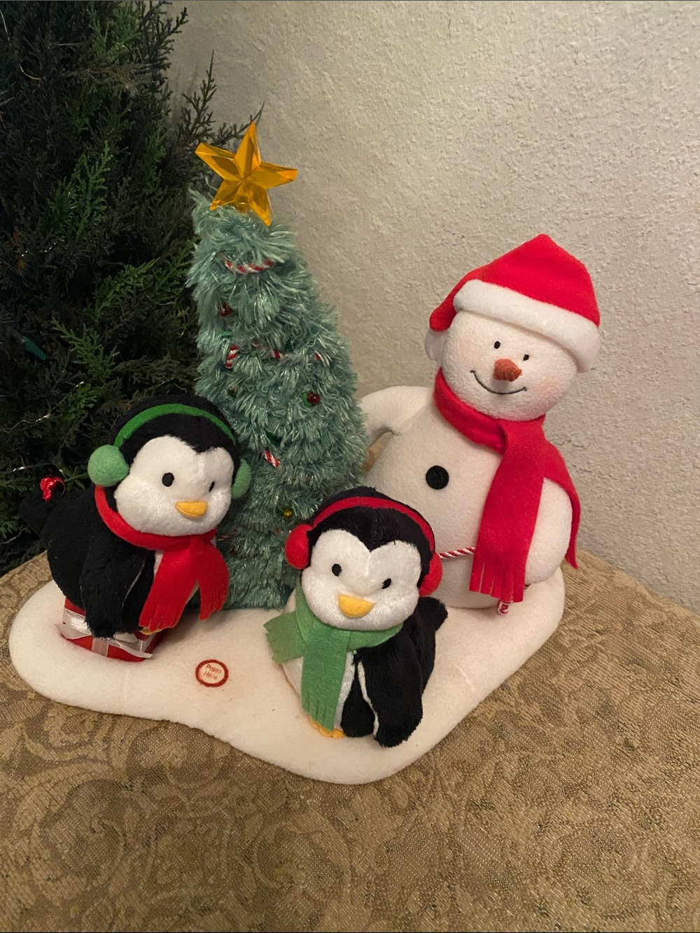 Hallmark Plush Penguins and Snowman Holiday Display - Red, Green, Black, White